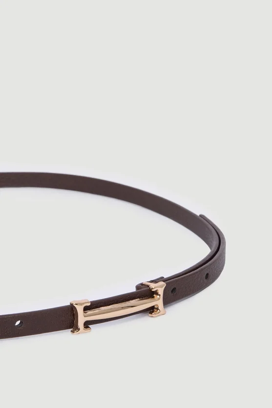 Buckle Thin Belt - Brown - 2
