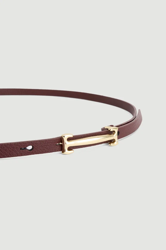Buckle Thin Belt Burgundy - 3