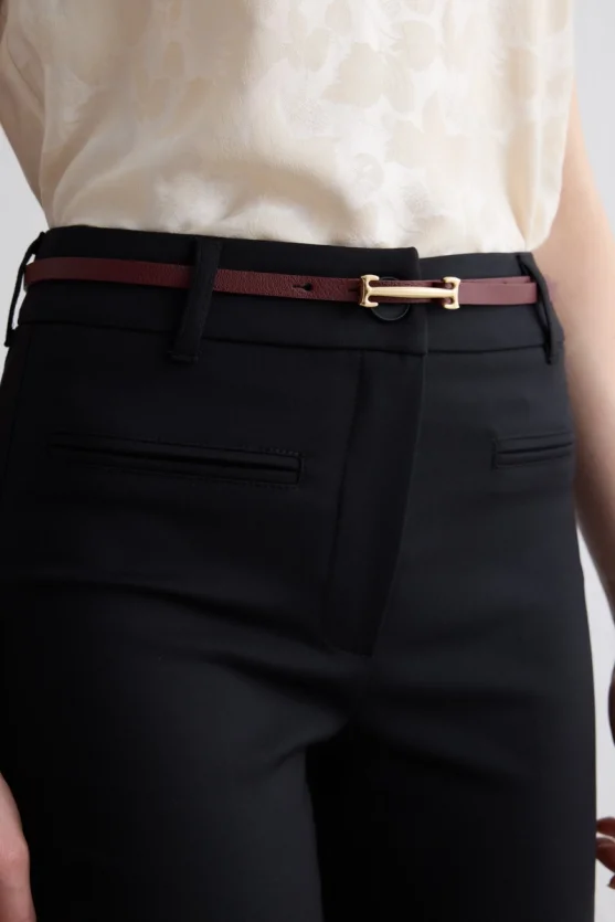 Buckle Thin Belt Burgundy - 2