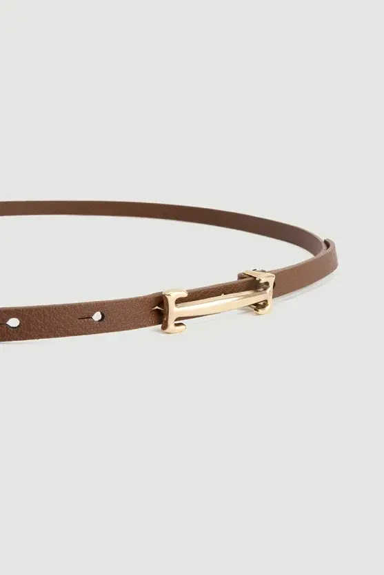 Buckle Thin Belt - Camel - 2