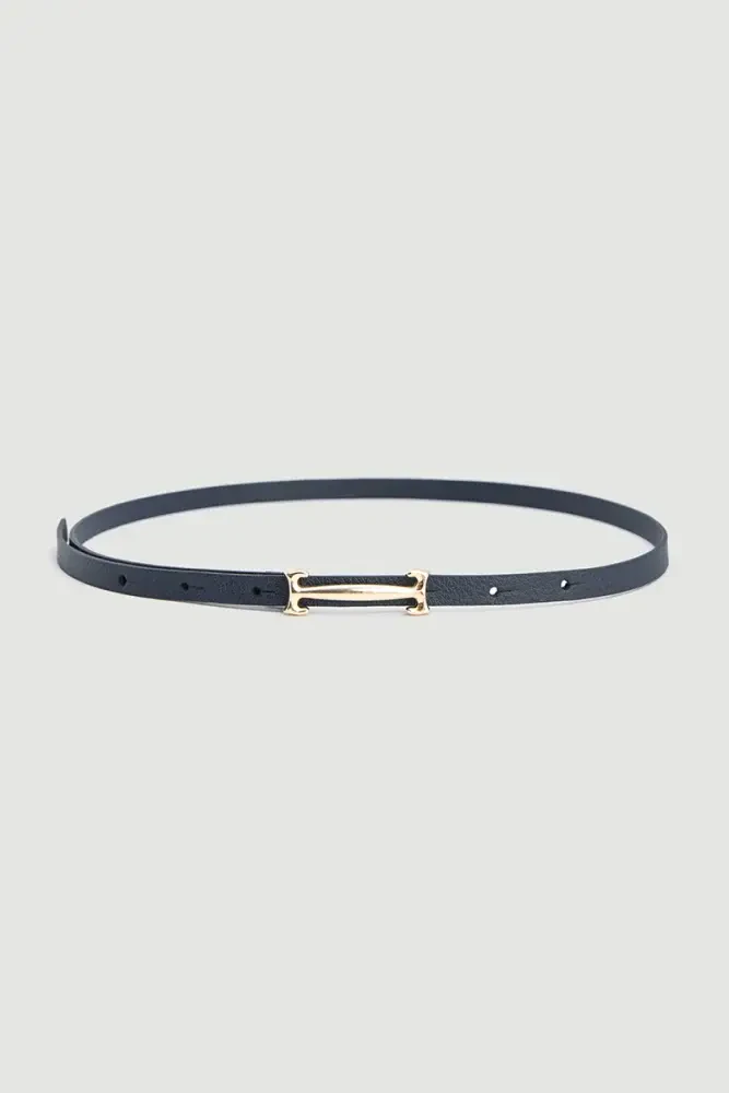 Buckle Thin Belt - Navy