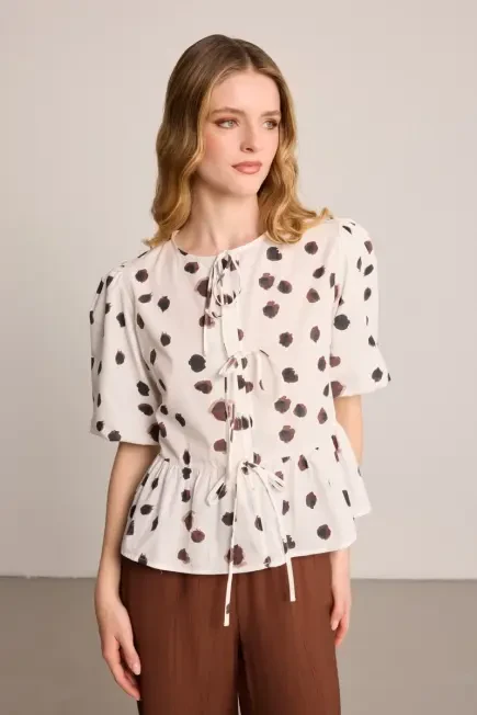 Butterfly Collection Balloon Sleeve Blouse - White White