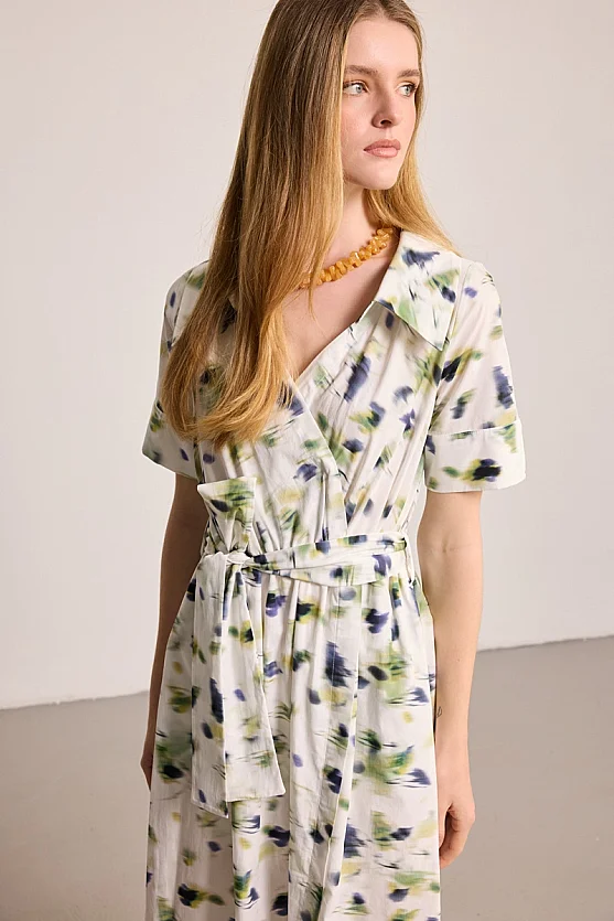 Butterfly Collection Half Sleeve Maxi Dress - White - 4