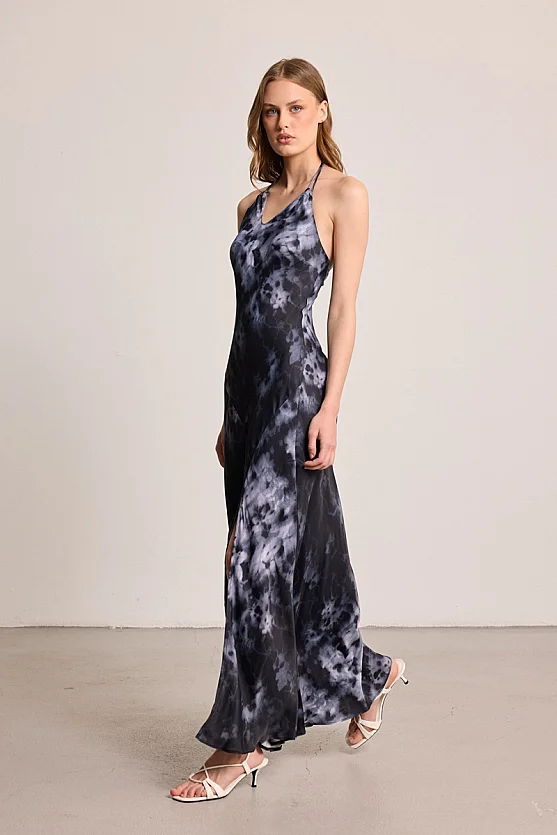Butterfly Collection Halter Neck Maxi Dress - Black - Gusto