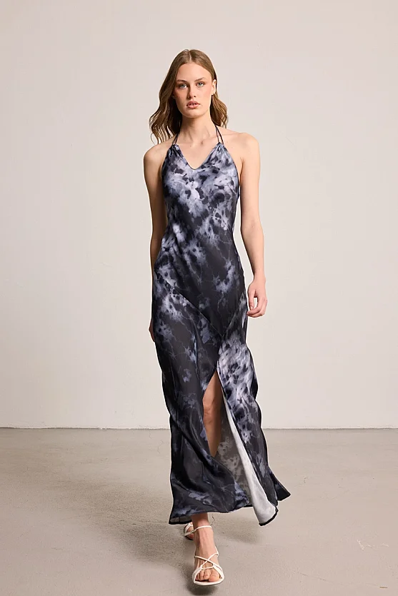 Butterfly Collection Halter Neck Maxi Dress - Black - Gusto