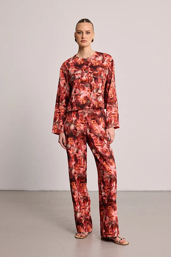 Butterfly Collection Linen Jacket - Burgundy - 2