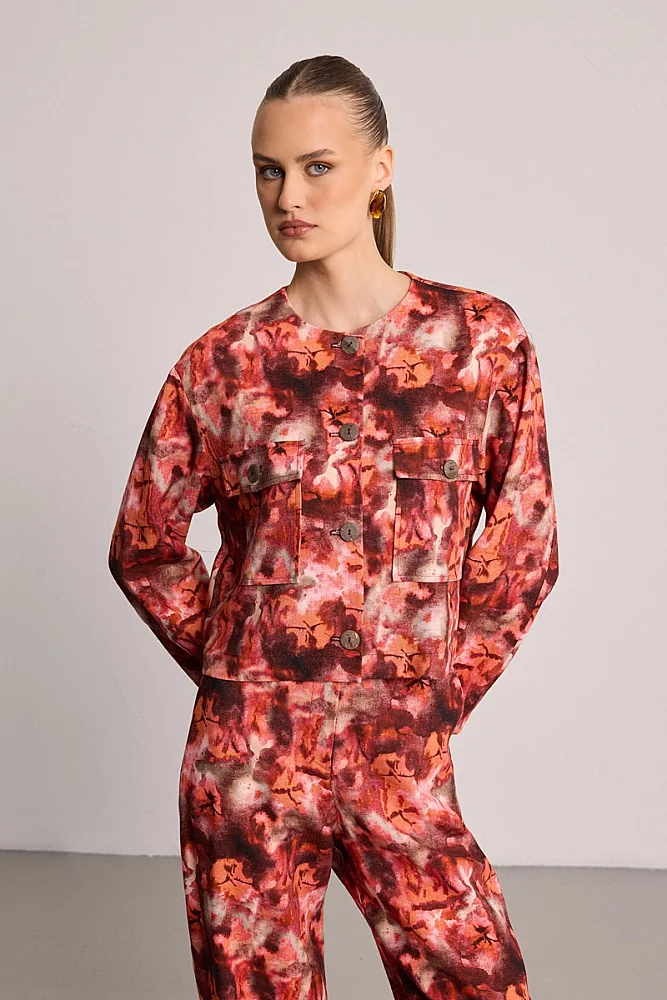 Butterfly Collection Linen Jacket - Burgundy Burgundy