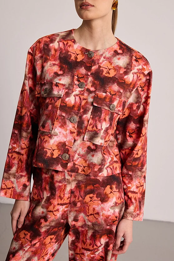 Butterfly Collection Linen Jacket - Burgundy - 3