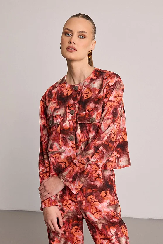 Butterfly Collection Linen Jacket - Burgundy - 4