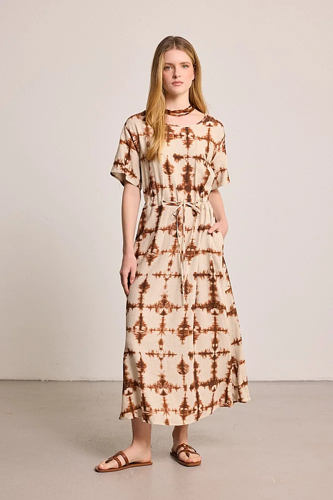Butterfly Collection Linen Maxi Dress - Brown Brown