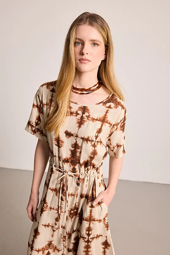 Butterfly Collection Linen Maxi Dress - Brown - 5