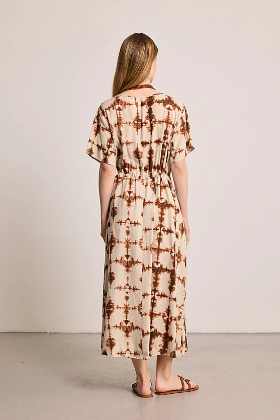 Butterfly Collection Linen Maxi Dress - Brown - 7