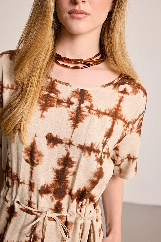 Butterfly Collection Linen Maxi Dress - Brown - 8