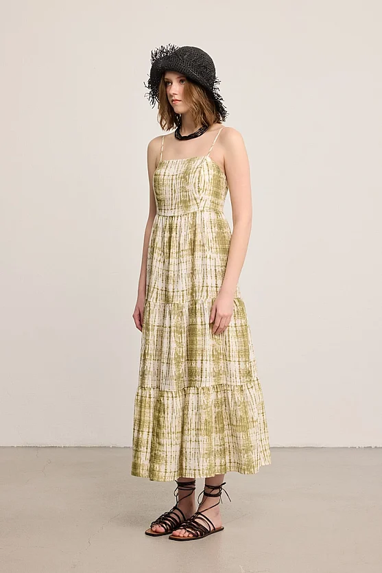 Butterfly Collection Linen Maxi Dress - Green - 2