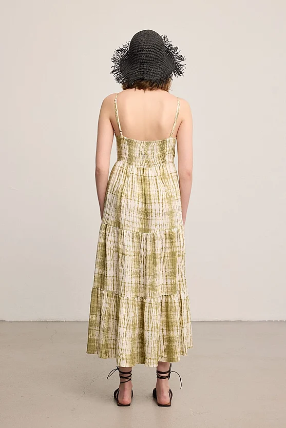 Butterfly Collection Linen Maxi Dress - Green - 5