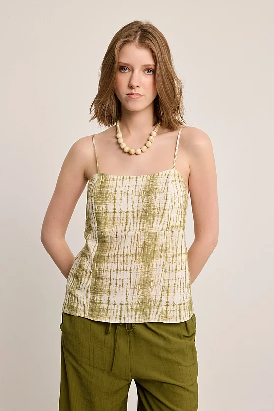 Butterfly Collection Linen Tank Top - Green - 4