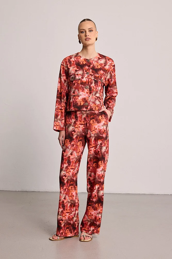 Butterfly Collection Linen Trousers - Burgundy Burgundy