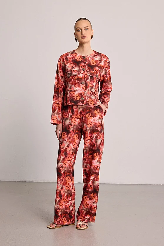 Butterfly Collection Linen Trousers - Burgundy - Gusto