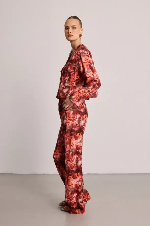 Butterfly Collection Linen Trousers - Burgundy - 2