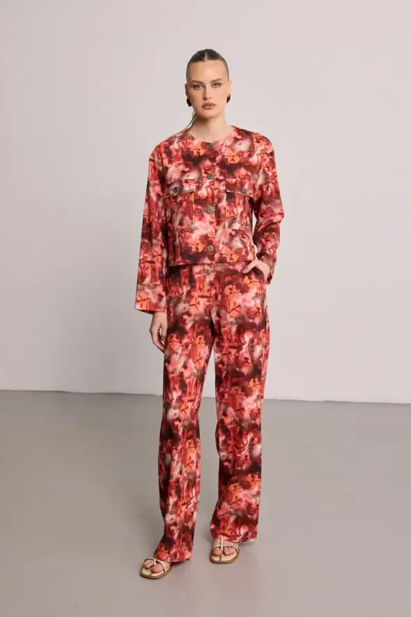 Butterfly Collection Linen Trousers - Burgundy - 5