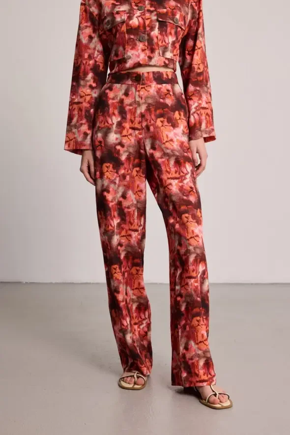 Butterfly Collection Linen Trousers - Burgundy - 6