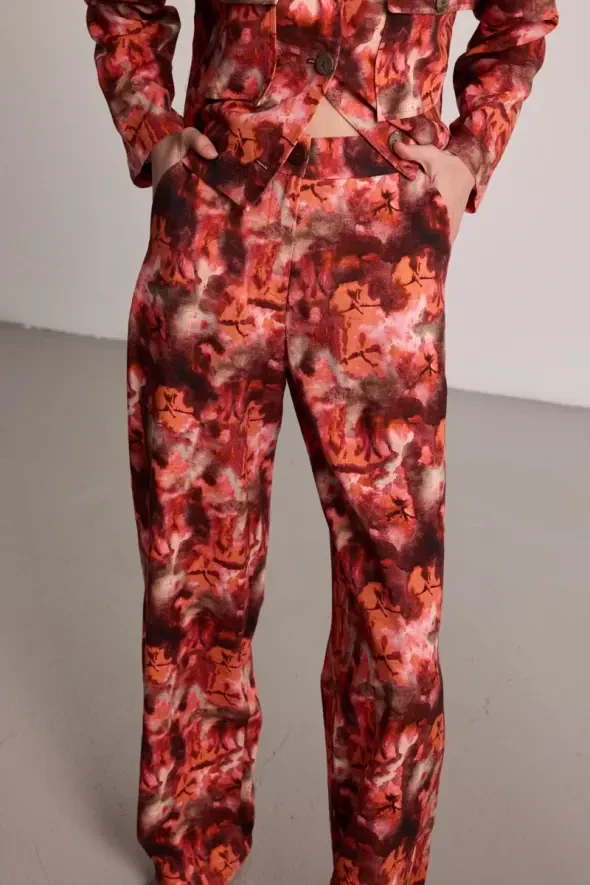 Butterfly Collection Linen Trousers - Burgundy - 7