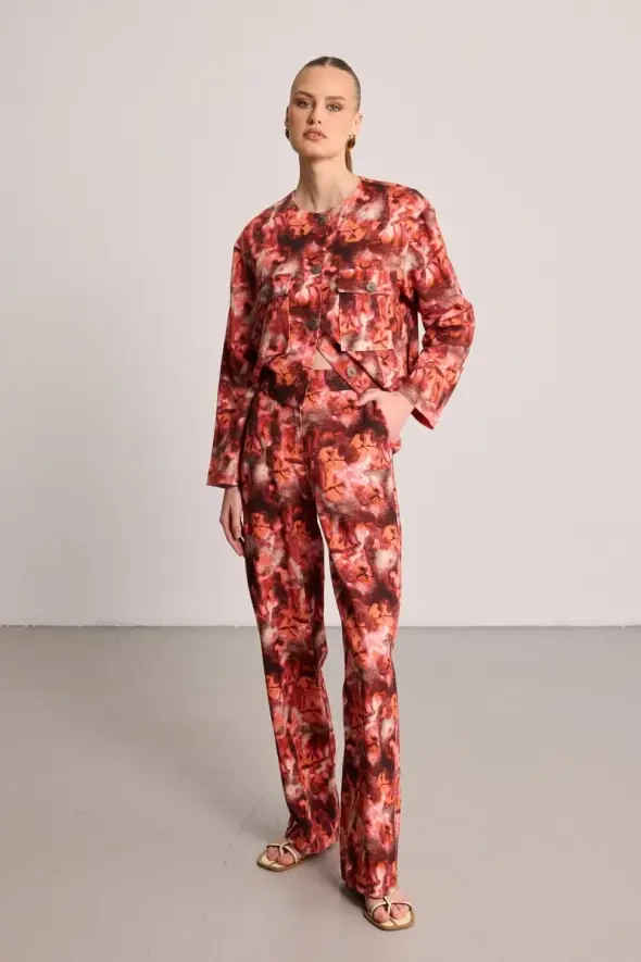 Butterfly Collection Linen Trousers - Burgundy - 8