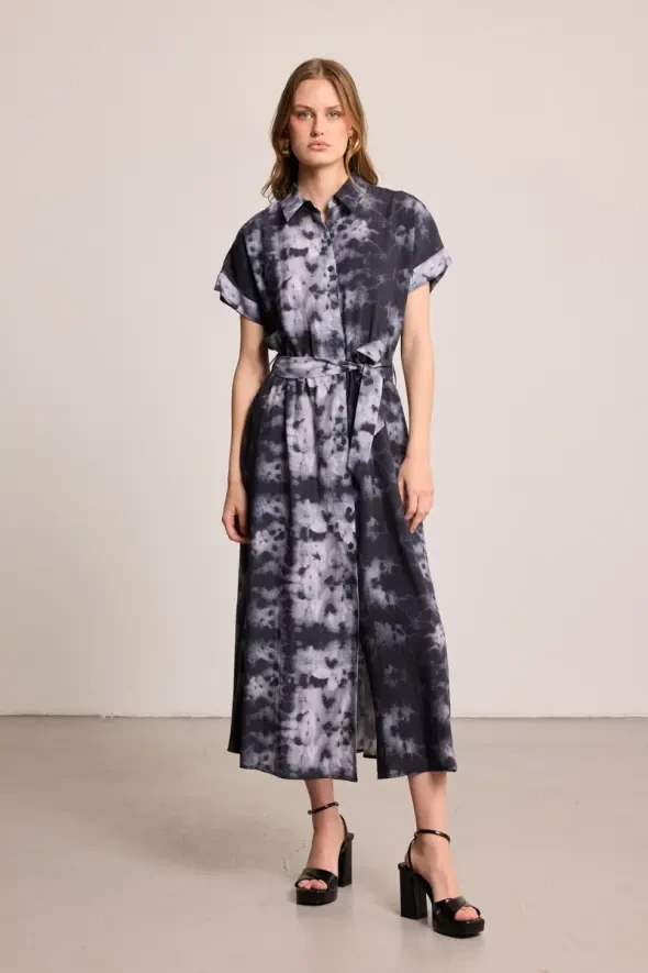 Butterfly Collection Long Dress with Belt - Black - 1