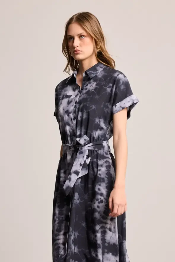 Butterfly Collection Long Dress with Belt - Black - 4