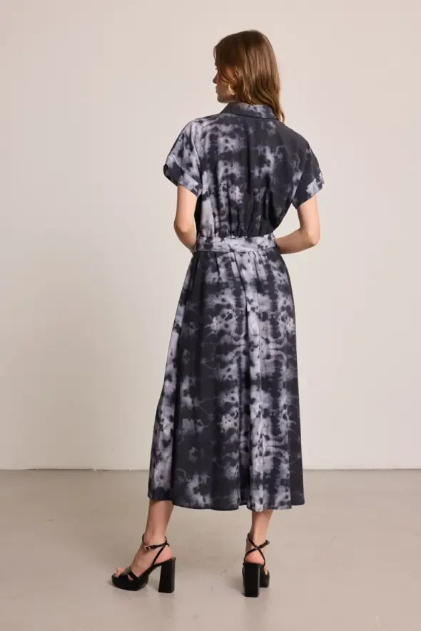 Butterfly Collection Long Dress with Belt - Black - 7