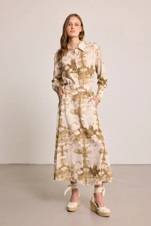 Butterfly Collection Long Flared Skirt - Beige - 1