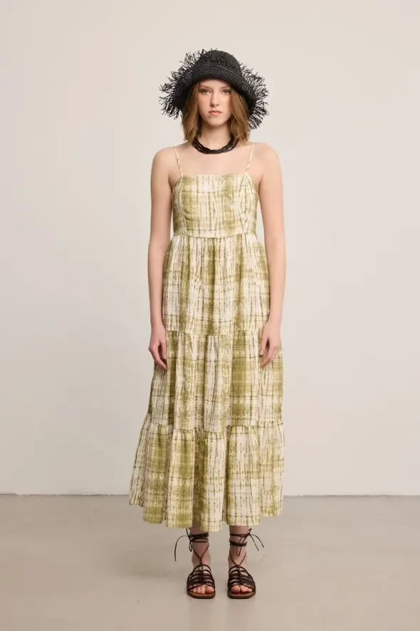 Butterfly Collection Long Linen Dress - Green - Gusto