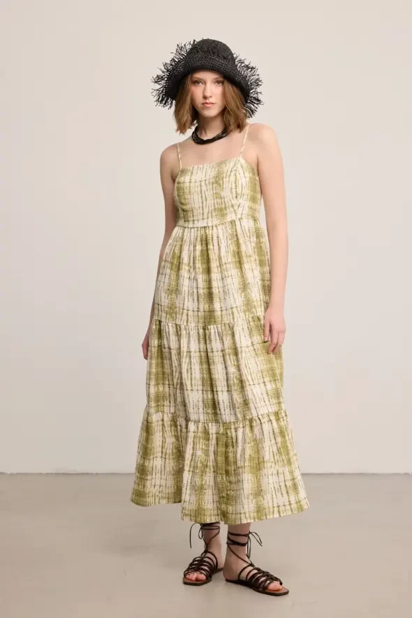 Butterfly Collection Long Linen Dress - Green - Gusto