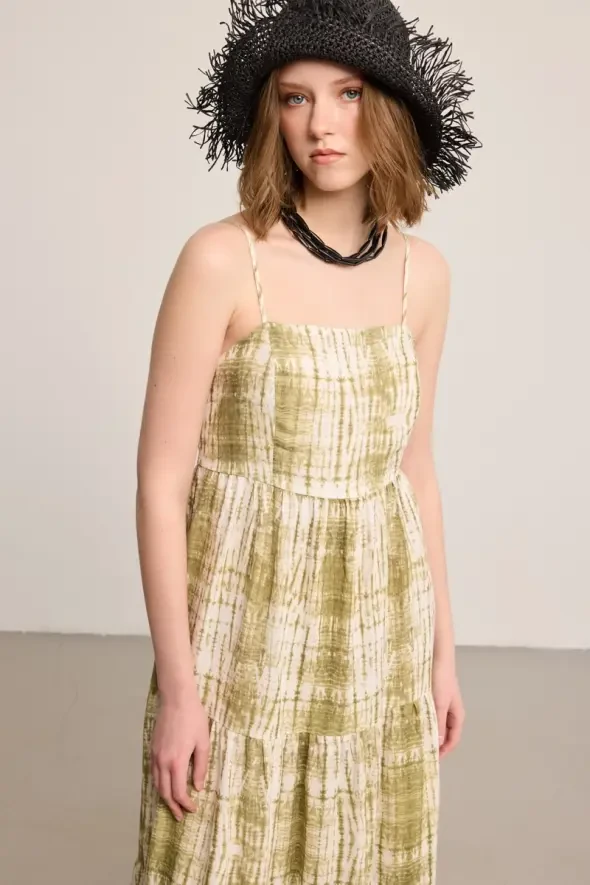 Butterfly Collection Long Linen Dress - Green - Gusto