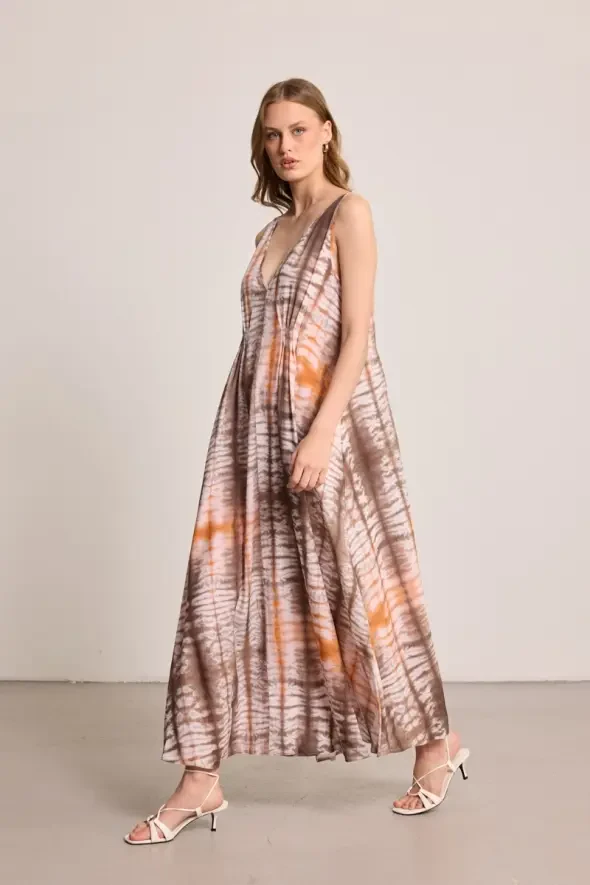 Butterfly Collection Long Lyocell Dress - Brown - Gusto