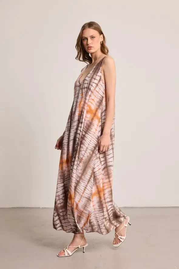 Butterfly Collection Long Lyocell Dress - Brown - Gusto