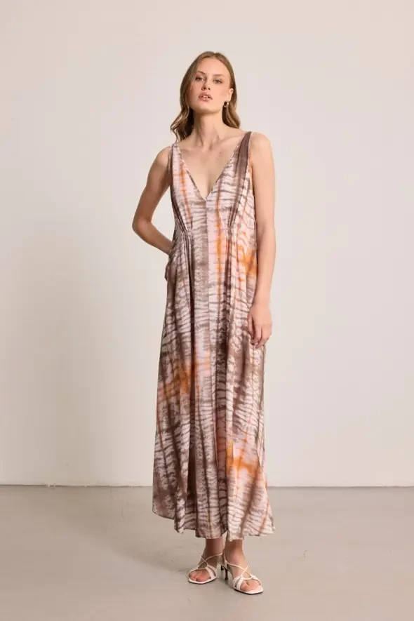 Butterfly Collection Long Lyocell Dress - Brown - Gusto