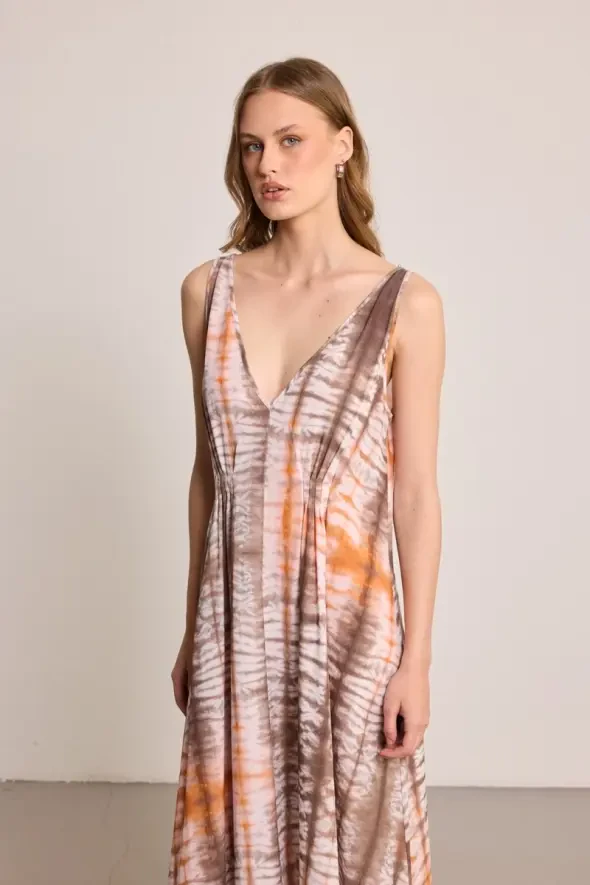 Butterfly Collection Long Lyocell Dress - Brown - Gusto