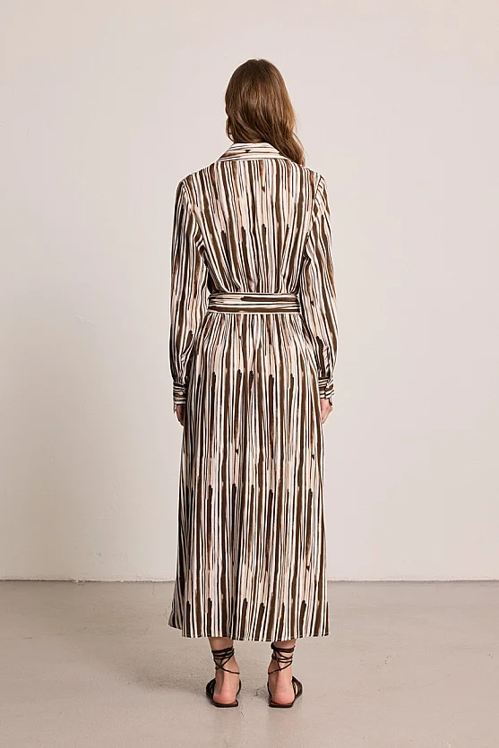 Butterfly Collection Long Sleeve Viscose Dress - Brown - 7