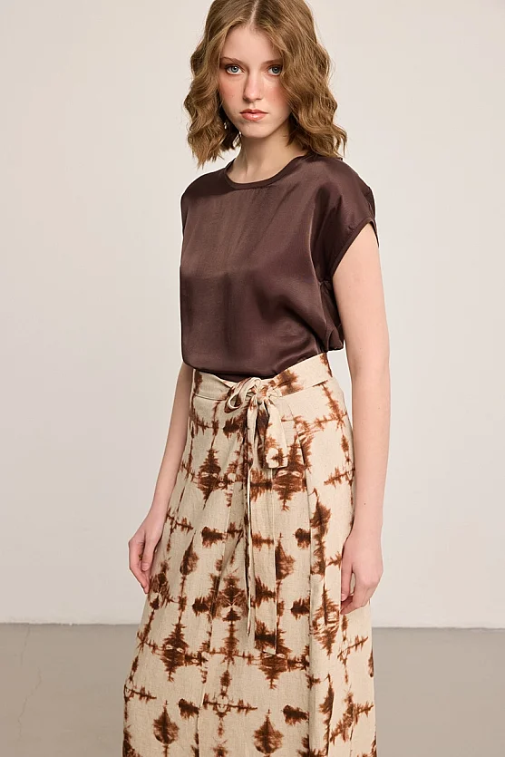 Butterfly Collection Patterned Linen Maxi Skirt - Brown - 4