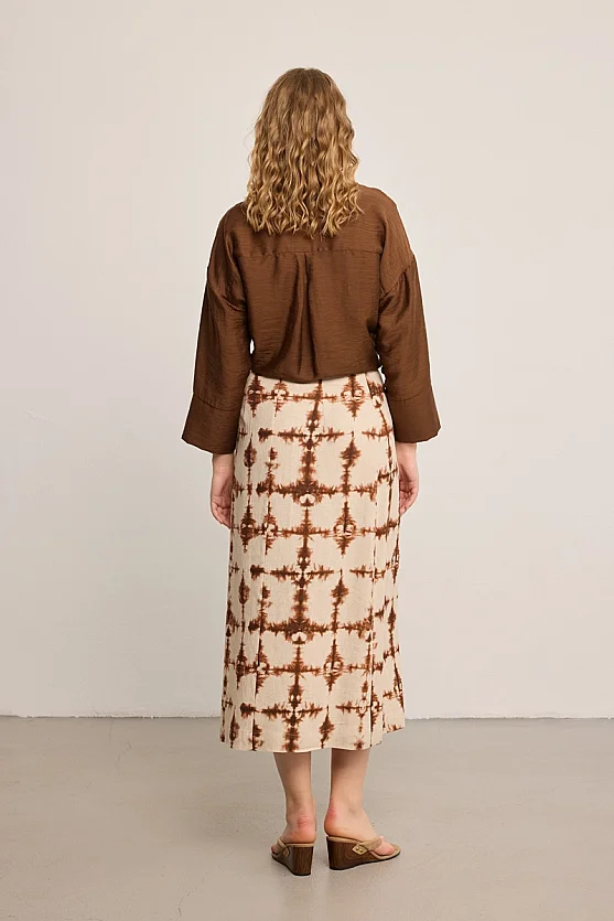 Butterfly Collection Patterned Linen Maxi Skirt - Brown - 9