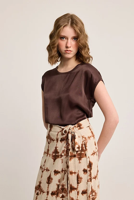 Butterfly Collection Patterned Linen Maxi Skirt - Brown - 3