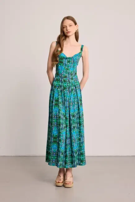 Butterfly Collection Pleated Dress - Green Green