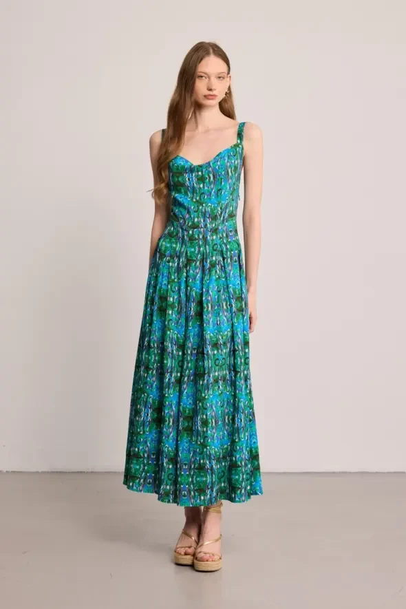 Butterfly Collection Pleated Dress - Green - 2