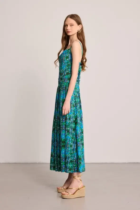 Butterfly Collection Pleated Dress - Green - 5