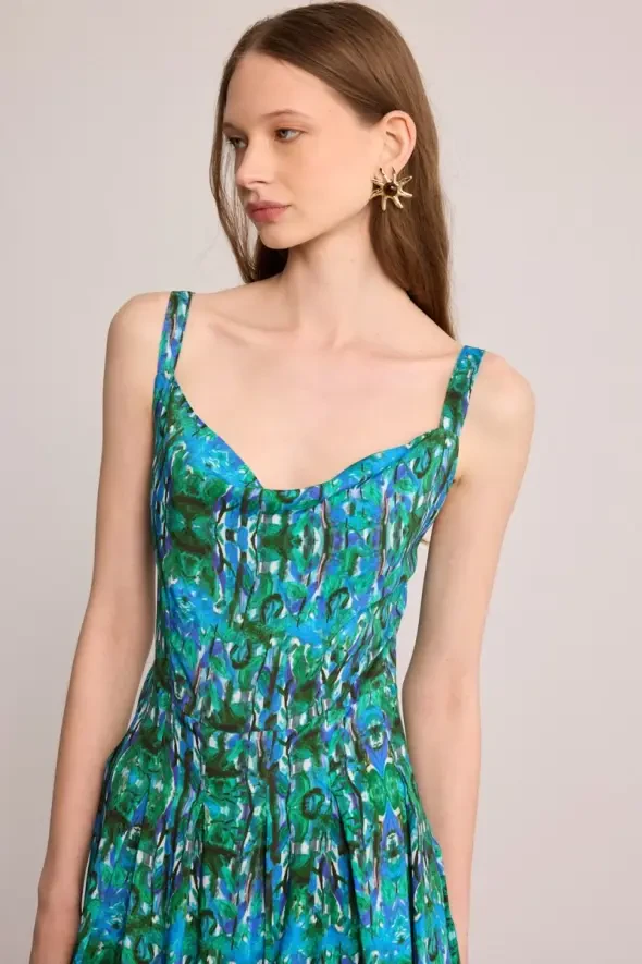 Butterfly Collection Pleated Dress - Green - 7