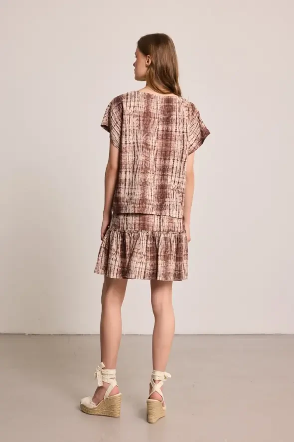 Butterfly Collection Round Neck Linen Blouse - Brown - 4