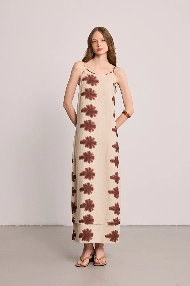 Butterfly Collection Sleeveless Linen Dress - Beige Beige