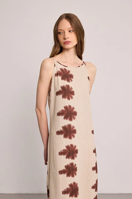Butterfly Collection Sleeveless Linen Dress - Beige - 6
