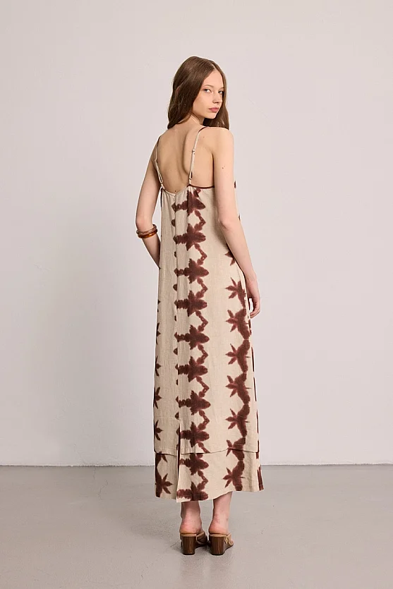 Butterfly Collection Sleeveless Linen Dress - Beige - 7
